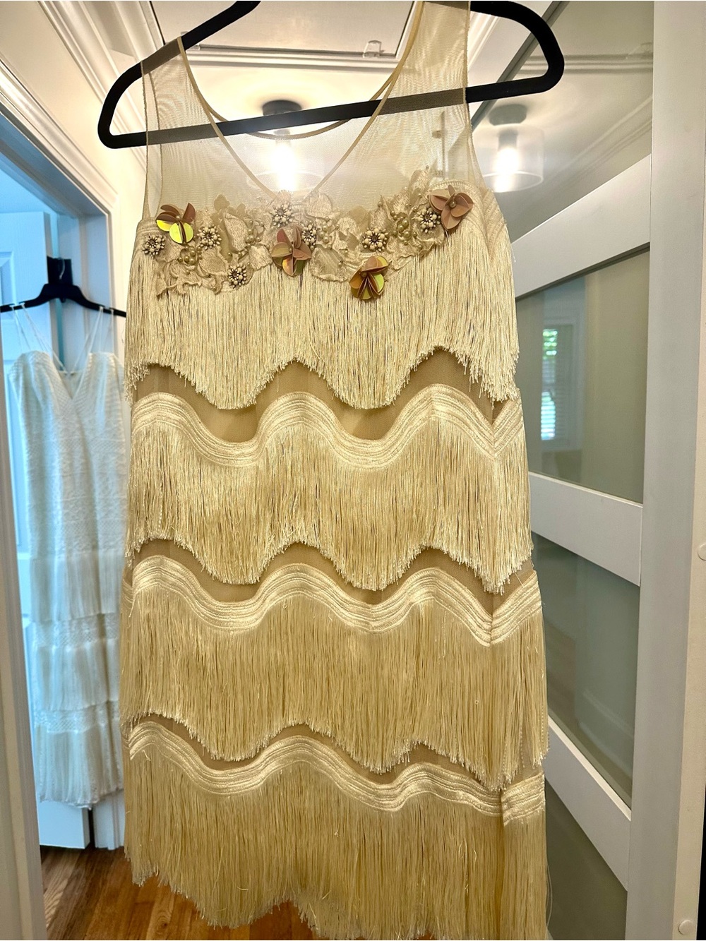 Oflanc Haute Couture Fringe Flapper Dress with Floral Applique